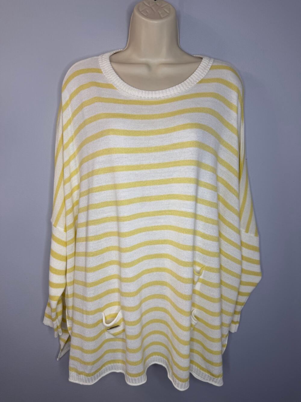 Mersea Catalina Yellow Striped Sweater Relax Beach Vacaciones O/S New